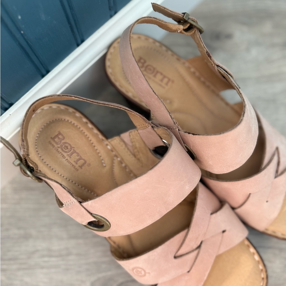 BORN Pink Leather Wedge Sandals - Picture 3 of 6